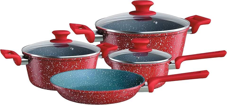 Euro Home - Conjunto de Panelas 4 peças de alumínio com antiaderente ColorStone Volcano - ALU8709-VO