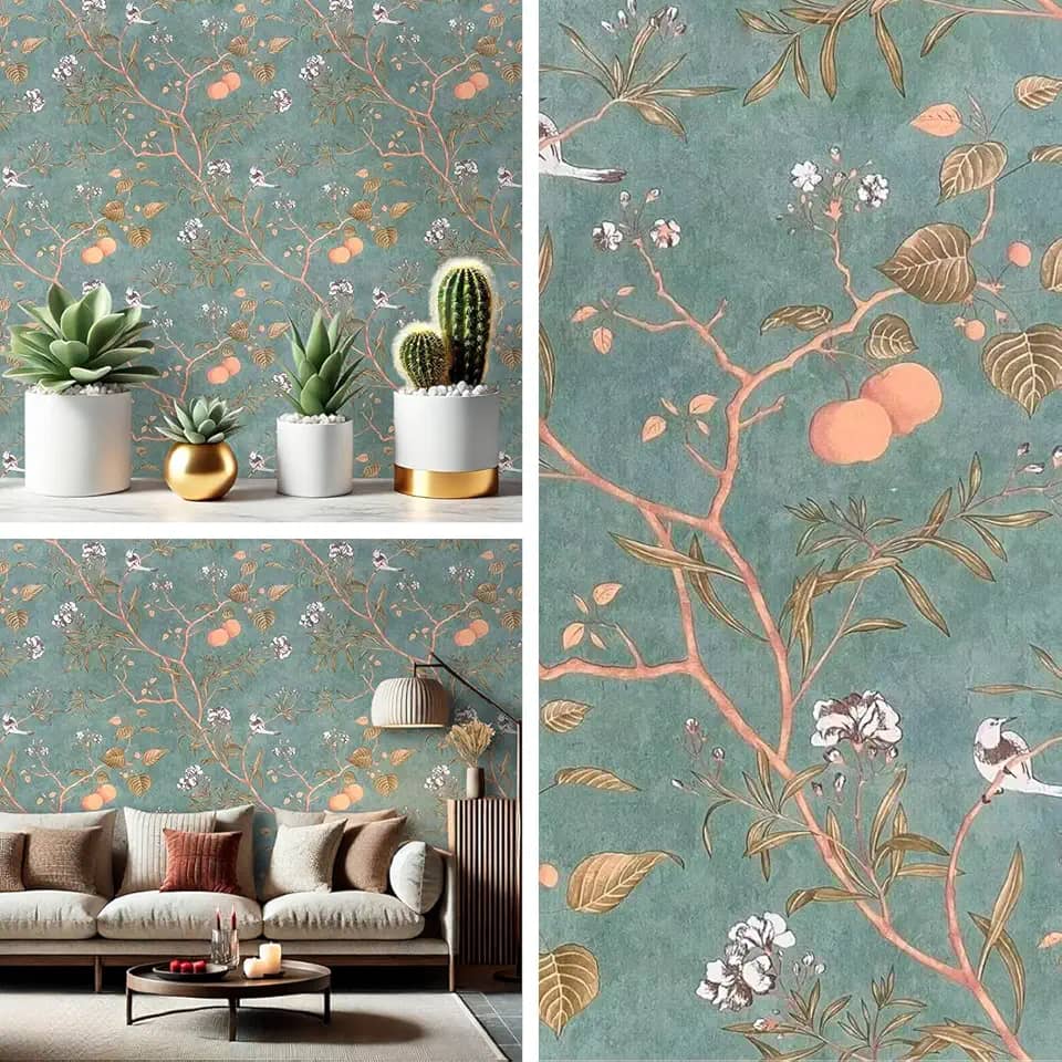 Papel de Parede Adesivo Floral Geometrico 3D Galhos Antimofo