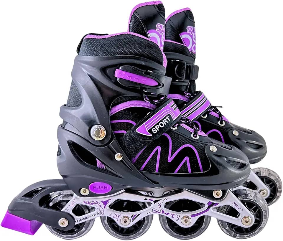 Patins Roller Inline 4 Rodas Skates Ajustavél com Rodas Iluminadas Jovens e Adultos, Para iniciantes, Adequado para uso Interno e Externo