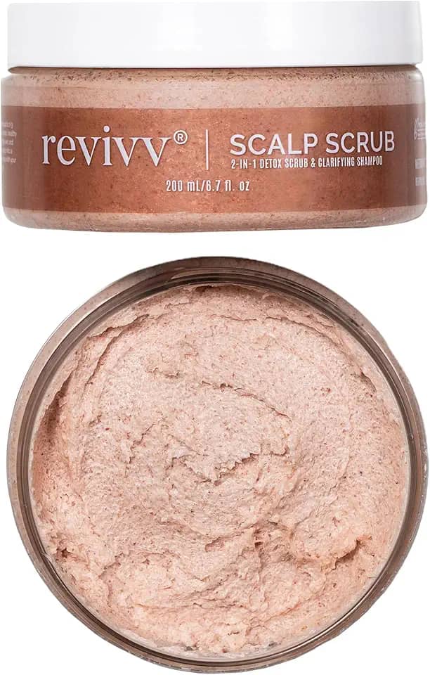 REVIVV Shampoo esfoliante para couro cabeludo, esfoliante com sal do Himalaia para limpar o couro cabeludo, esfoliante com óleo de alecrim e melaleuca para remover o acúmulo, reduzir a descamação e
