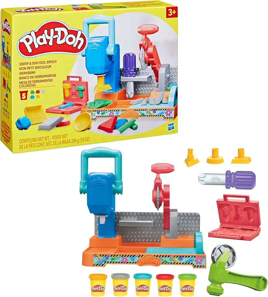Play-Doh, Massinha de Modelar Infantil, Mesa de Ferramentas Coloridas - Conjunto de Brinquedo com Acessórios e 5 Potes - A partir de 3 Anos