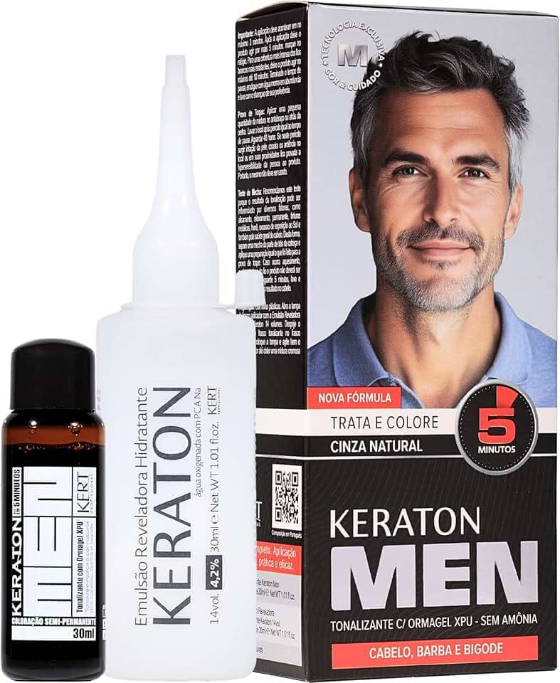 Keraton Coloração Semi-Permanente Em Creme Para Cabelos Sem Amônia Com Cistina Para Cabelos Masculino Com Ormagel Xpu® Men 30Ml Cinza Natural