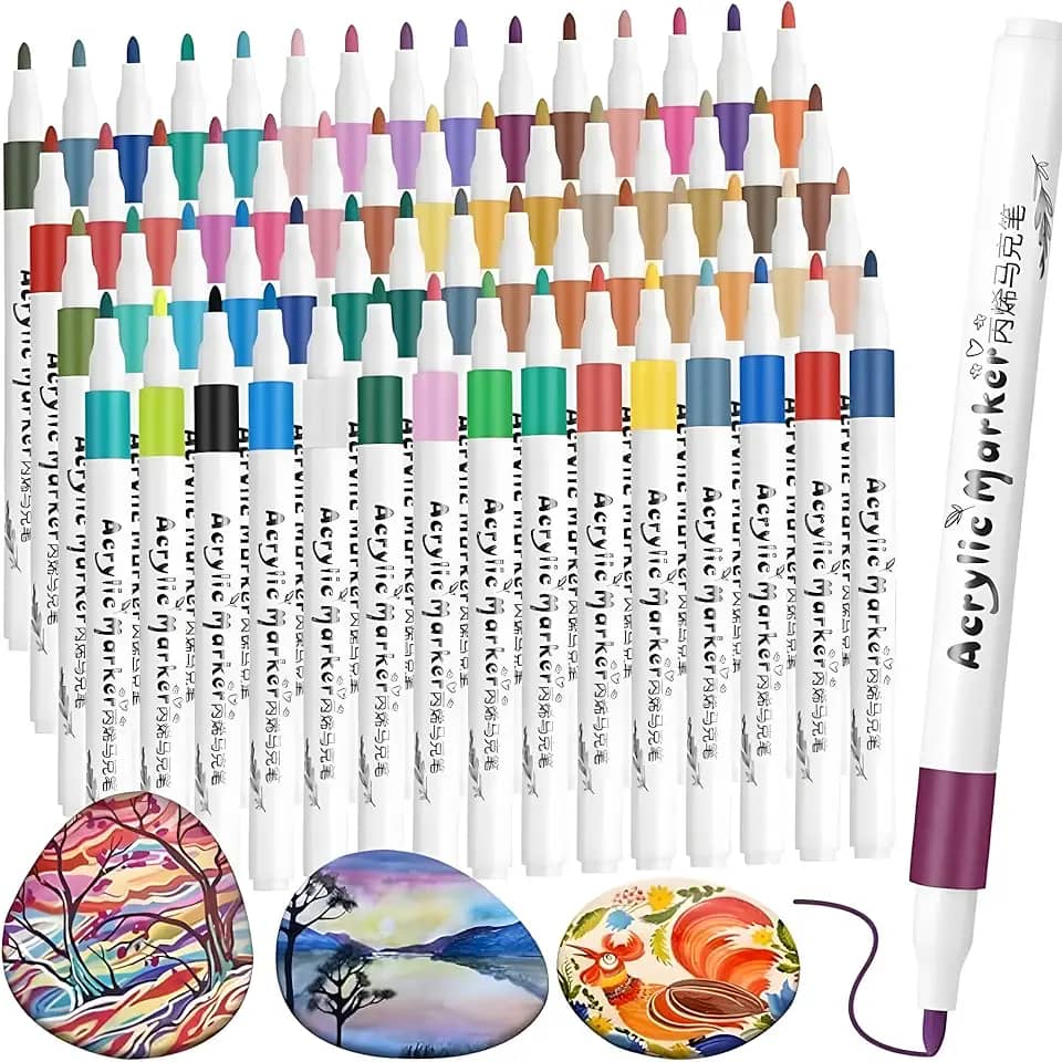 Kit 60 Canetas Acrílicas para Pintura, Marcadores Acrílicos de Tinta Permanente Canetinha Posca para Madeira Tecido Tela Pedra Vidro Cerâmicas Desenho Artístico