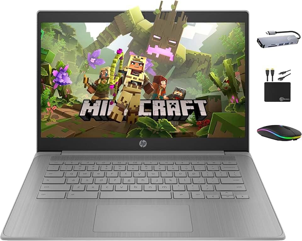 HP Computador Portátil Premium Chromebook 14" Hd Para Estudantes E Negócios, Processador Celeron N4120 Quad-Core, 4 Gb De Ram, 564 Armazenamento (64 Memória Interna + 500 Extensão), Webcam, Bateria