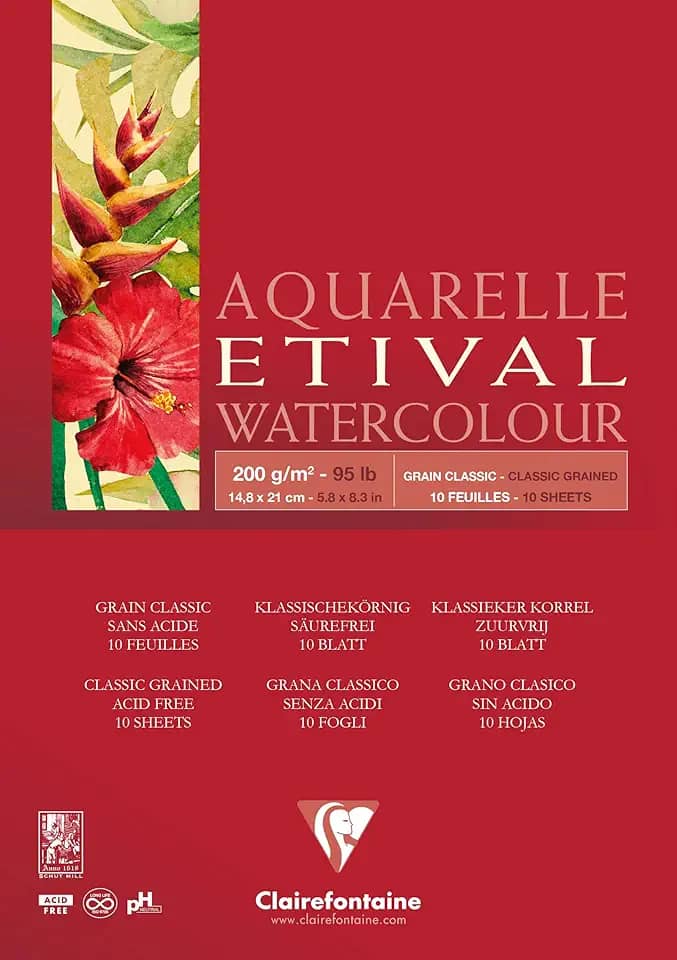 CLAIREFONTAINE Bloco de Papel Para Aquarela Etival A5 200G, Branco