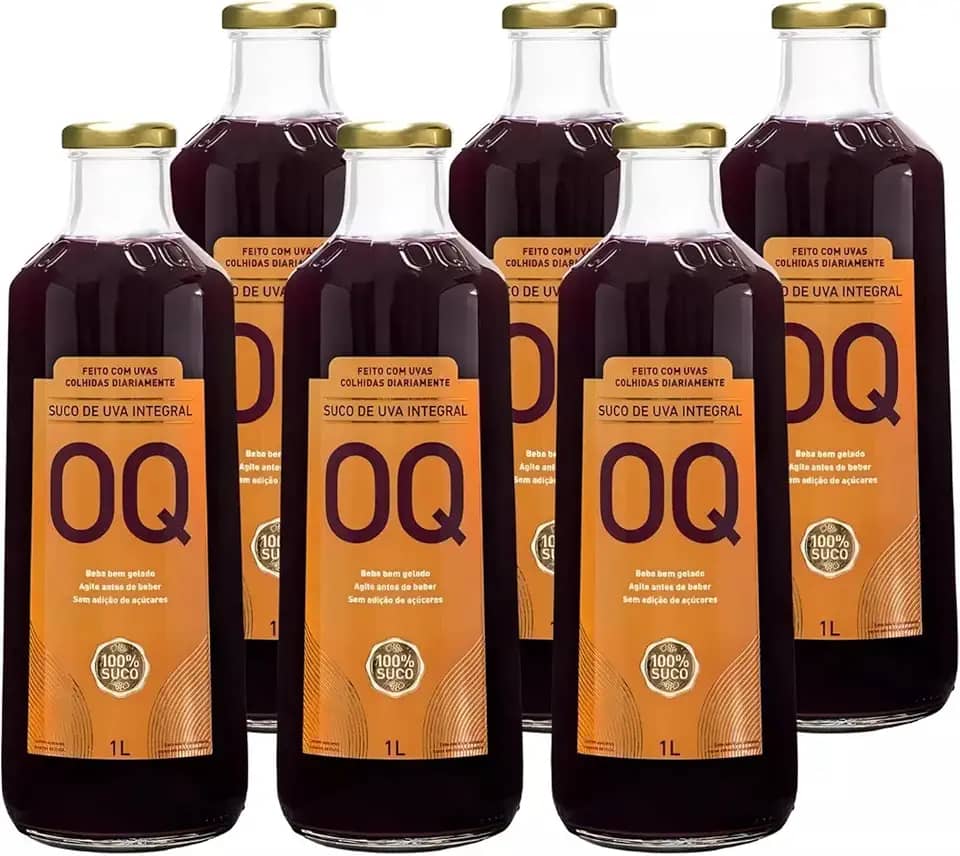 Suco de Uva Integral OQ Sem Adição de Açúcar e Conservantes (1 Litro - Pack 6)