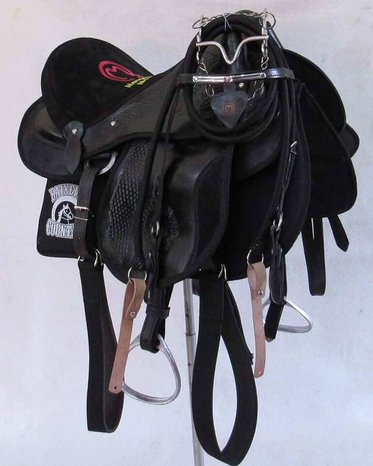 Sela Mangalarga M. Preta Com Aba Em Camurça Completa + Freio Inox + Acessórios