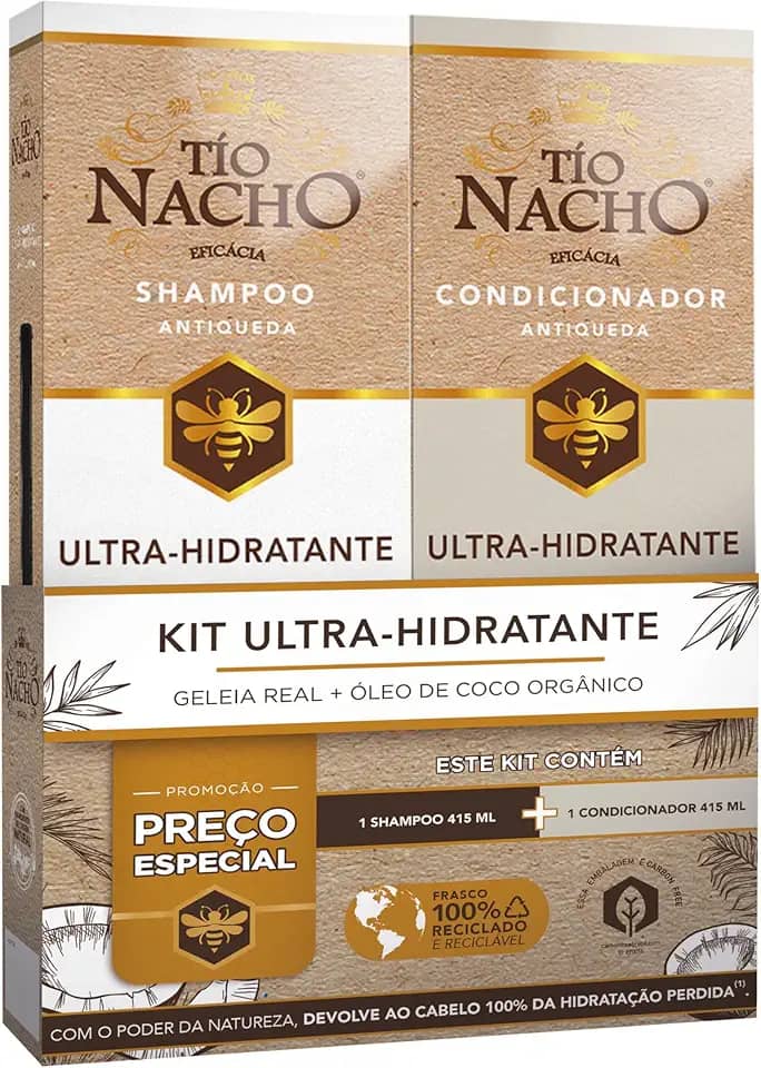 Tio Nacho Ultra Hidratante Antiqueda Kit Shampoo E Condicionador, Restaura 100% Da Hidratação Perdida, Tratamento Capilar Completo Para Cabelos Secos E Danificados, 415 Ml X 2 (2 Pack)