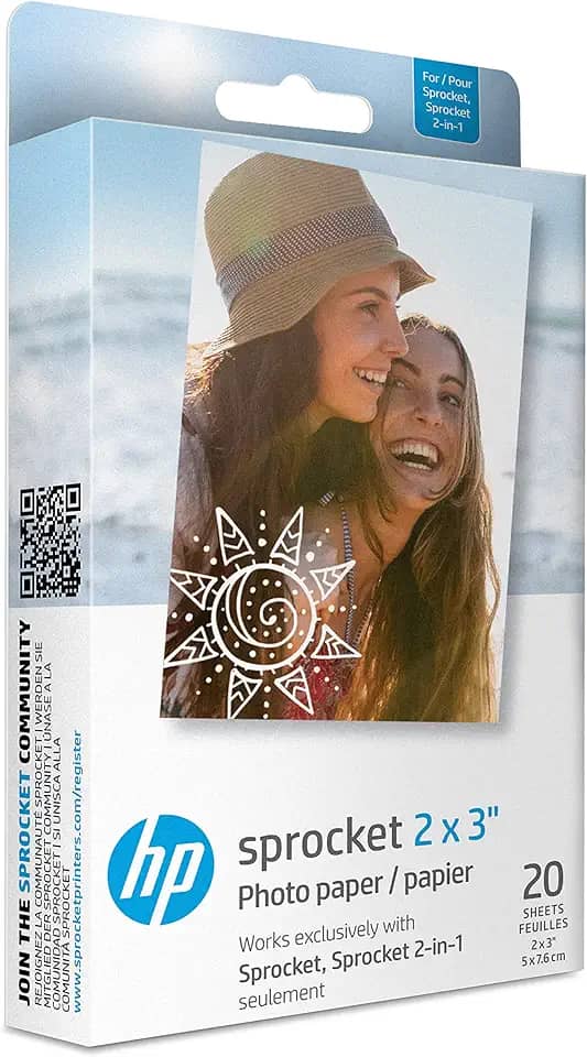 HP Sprocket Papel fotográfico premium Zink 2x3 (20 folhas) compatível com impressoras fotográficas HP Sprocket.