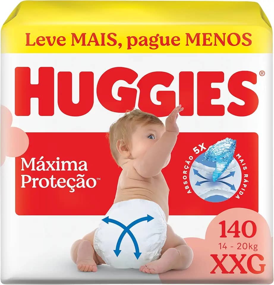 Fralda Descartável Huggies Supreme Care Tamanho XXG, 140 Unidades, Tecnologia Xtra-Flex, Canais em X, Vermelho