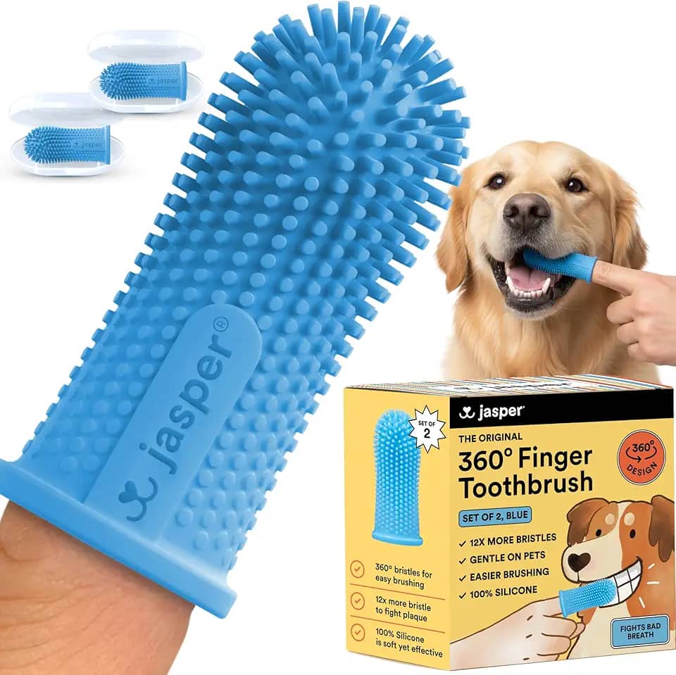 Jasper Escova de dentes para cães 360º – Design ergonômico – Cerdas completas para limpeza fácil para cães, gatos e animais de estimação – Conjunto de 2, azul claro