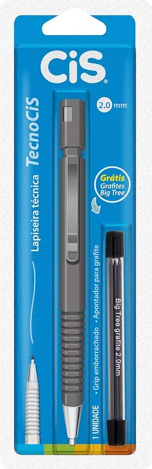 Lapiseira Técnica Tecnocis 2.0 mm, Cinza, Blister com 1 + Grafite
