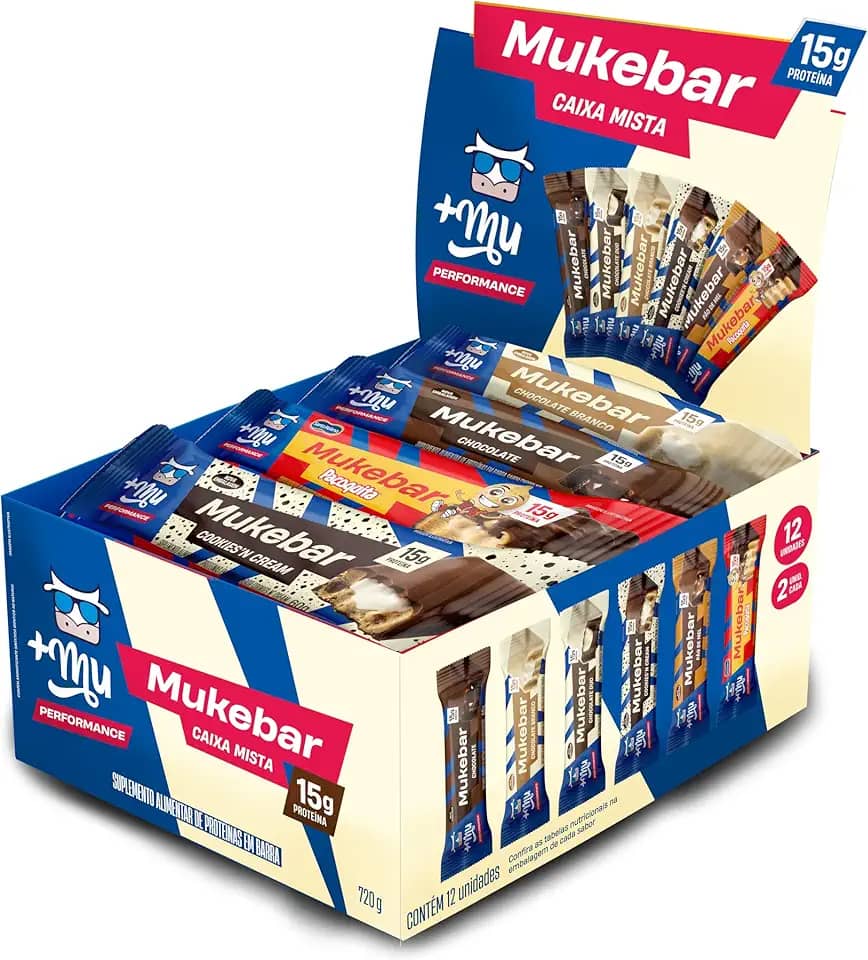 +Mu Barra Proteina Mukebar Sabor Misto - Display 12 unidades - 720g