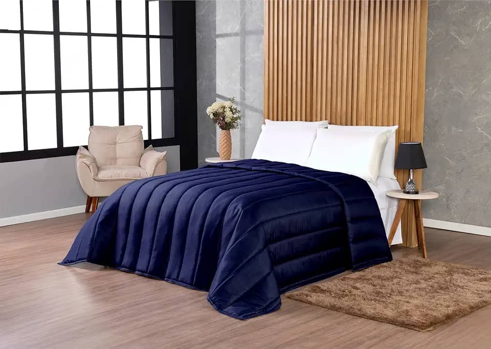 Edredom Micropercal 400 Fios Acetinado Toque Super Macio Solteiro, Casal, Queen e King Size (Marinho, Solteiro)