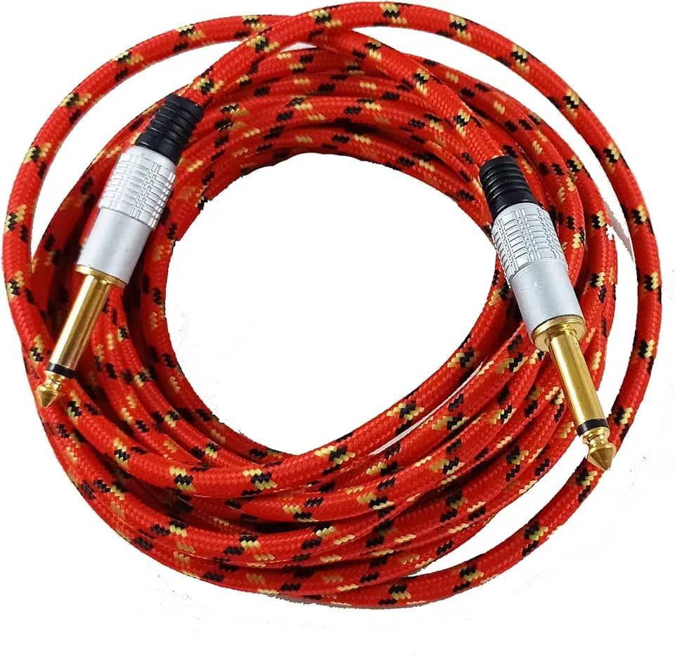 Cabo De Guitarra Mono Nylon P10 Para P10 Dourado 6.5mm 5 Metros Vermelho 8 1 067
