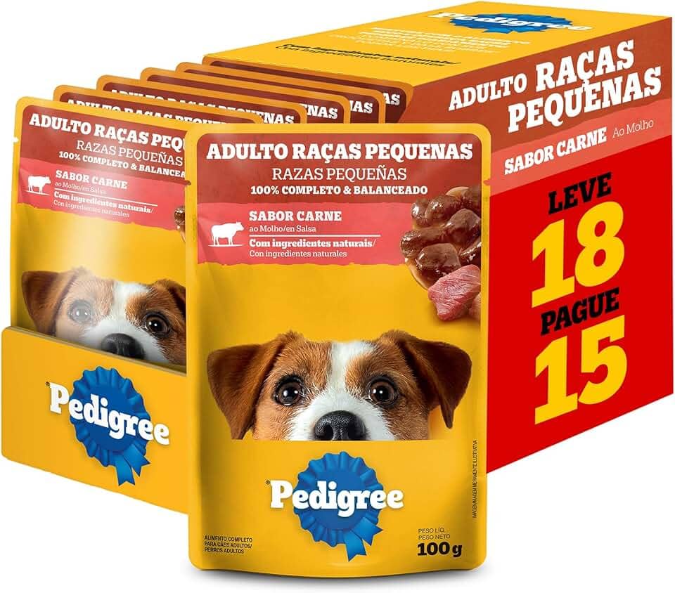 Pack Ração Úmida Pedigree Sachê Carne ao Molho para Cães Adultos de Raças Pequenas - Leve 18 Pague 15