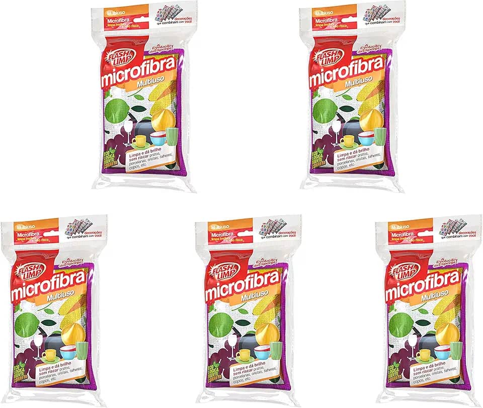 Flash Limp - Kit Com 5 Esponjas Microfibra Para Lavar Louças Multiuso
