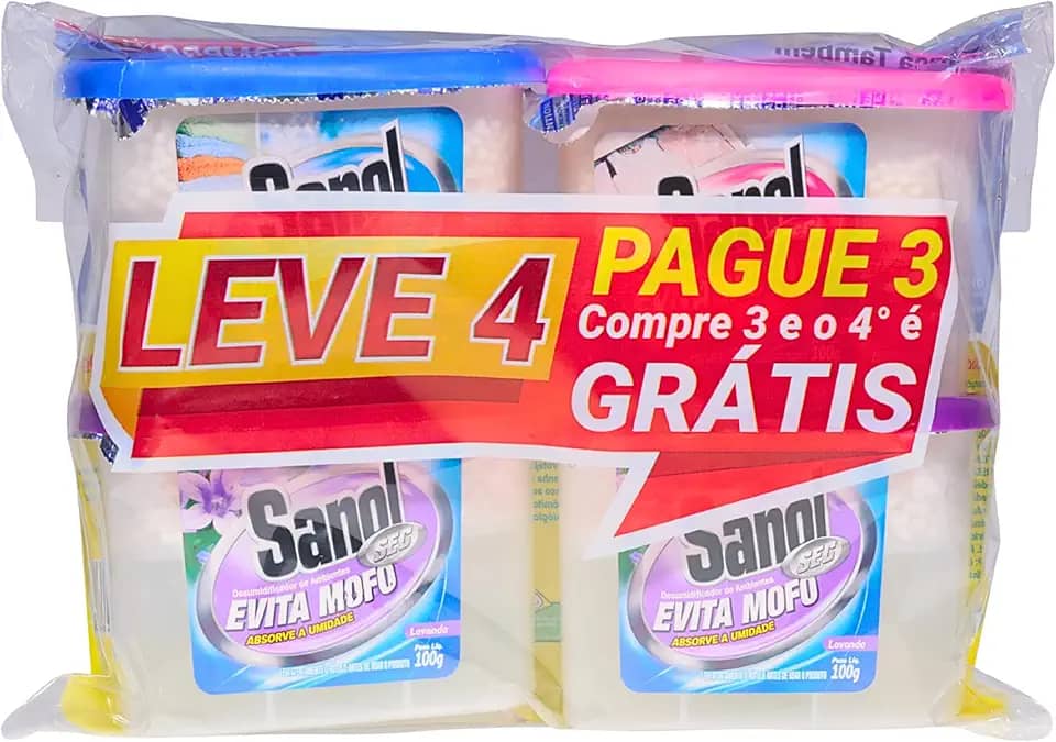 Evita Mofo Absorventes de Umidade (desumidificador), Leve 4 Pague 3 - 1 Neutro / 2 Lavanda / 1 Baby, Sanol, 4 X 100g, Colorido