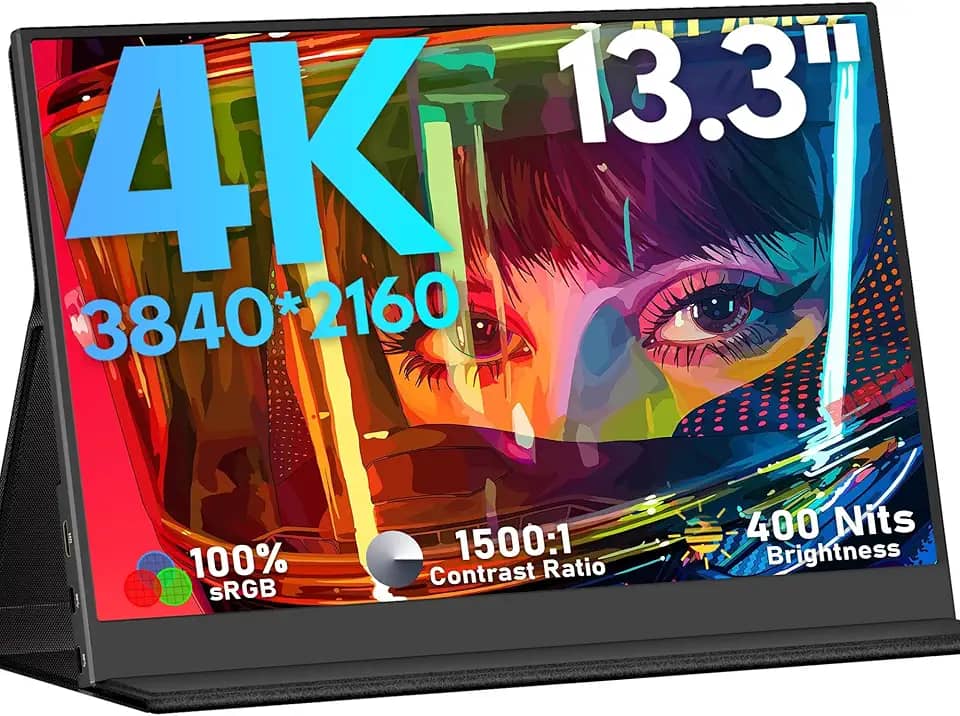 Monitor portátil 4K 33.8 cm 3840 x 2160 UHD USB-C HDMI monitor de laptop 100% sRGB IPS monitor de viagem HDR com alto-falantes para laptop, Xbox, PS5, PC, telefone