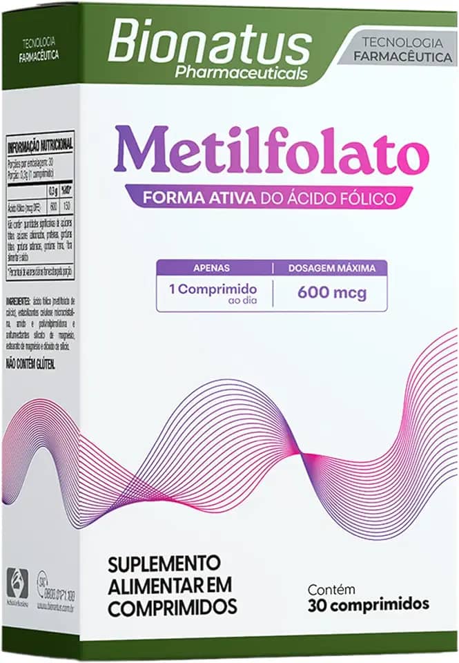 Bionatus, Metilfolato, Suplemento alimentar, Metilfolato 600mcg, 30 cápsulas • 30 doses, Branco