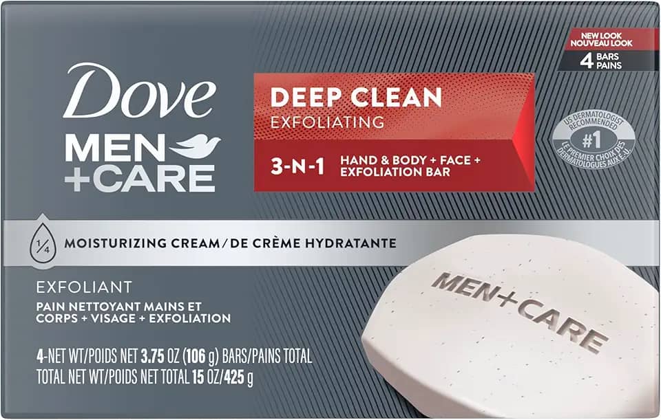 Dove Men+Care Sabonete masculino Deep Clean 4 barras mais hidratante do que sabonete em barra efetivamente lava as bactérias, nutre sua pele 106 g