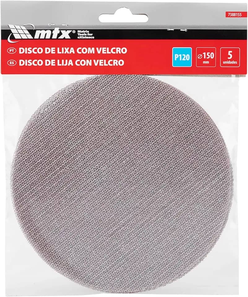 MTX Disco de Lixa com Velcro P120 (150 mm), 5 Peças, Lixa Abrasiva de Alta Resistência para Madeira, Metal e Diversas Superfícies