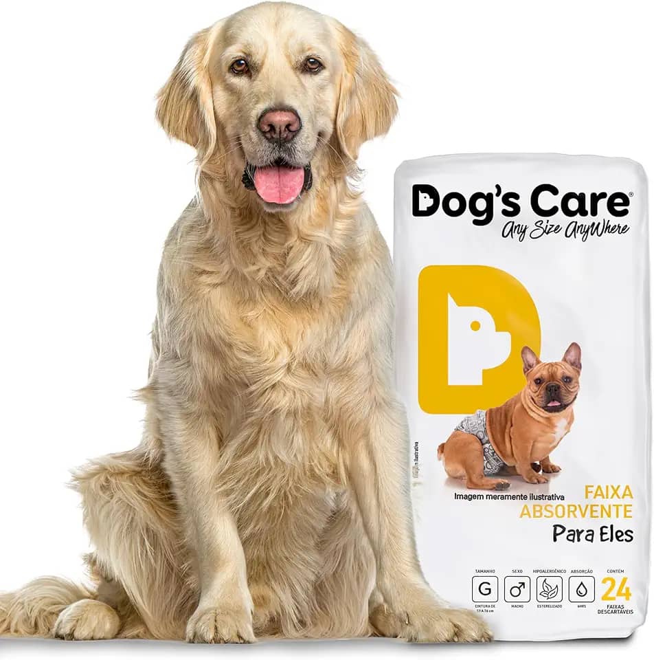 DOG’S CARE Fralda Descartável Para Cães Machos - Fralda Absorvente Para Cachorros Idosos e Filhotes - Tamanho G - Cintura de 53 a 76cm - 24 Unidades