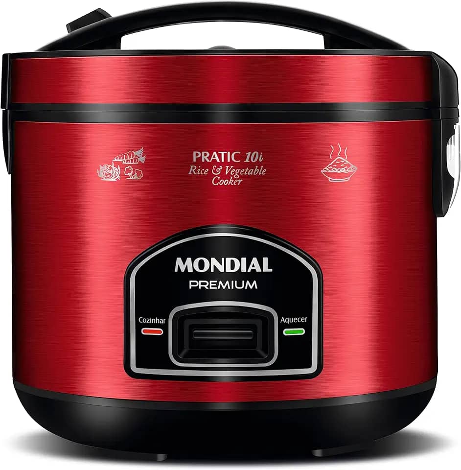 Panela Elétrica de Arroz, Mondial, Vermelho/Inox, 700W, 220V - PE-46-10X