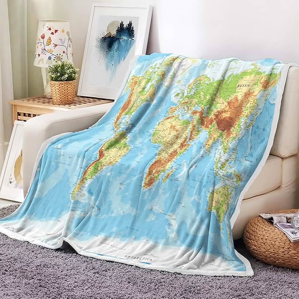 JAWO Cobertor de mapa do mundo, cobertores de países e grandes cidades para adolescentes, crianças, meninos, meninas, mapa do mundo, cobertor para sofá, cama, viagem, acampamento, 127 x 152 cm, multi
