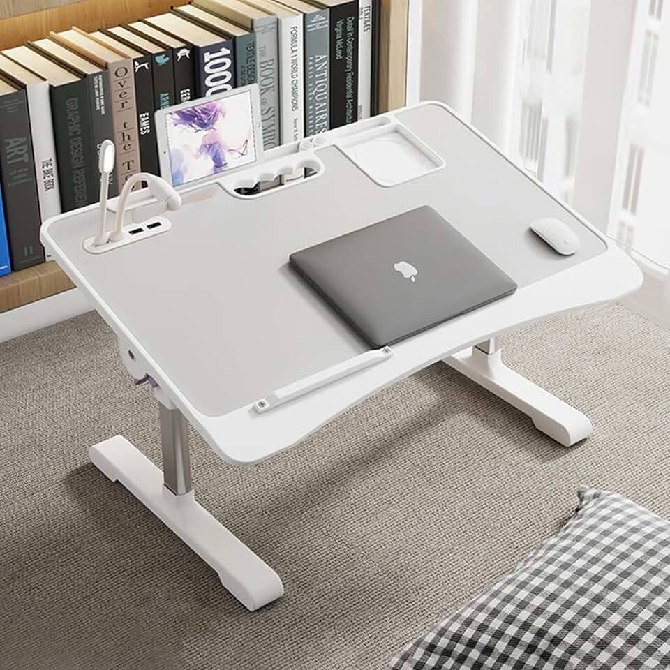 Mesa de Colo Multiuso Premium – Ajuste de Altura e Ângulo, Ideal para Trabalho, Jogo, Leitura e Refeições na Cama ou Sofá (Cinza - Altura ajustável e reversível)