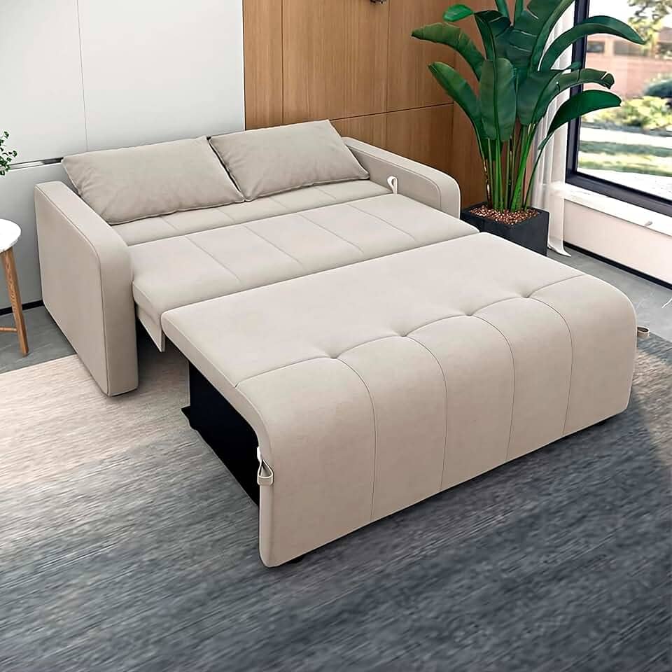 Sofá Cama Casal 3 Lugares Veloplus Cappuccino Premium Com Almofadas Reclinável e Retrátil