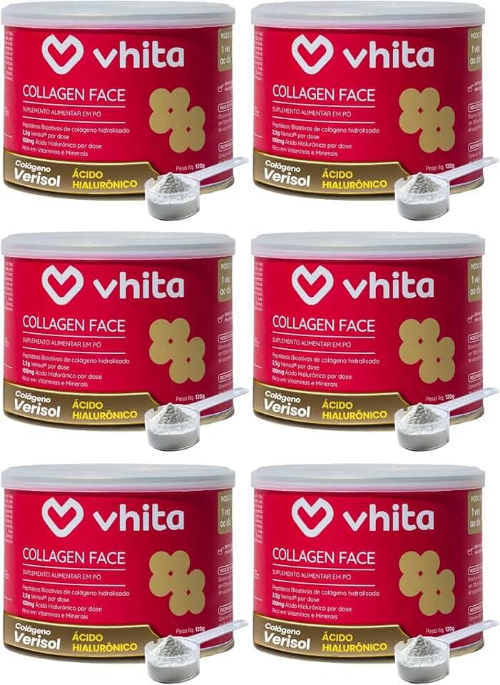 Vhita Colágeno Hidrolisado Verisol Com Ácido Hialuronico Em Pó Neutro 120gr - 6 Potes