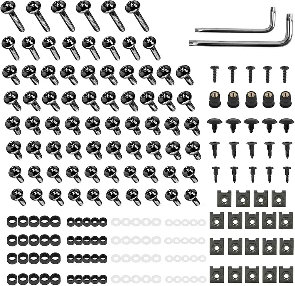 Kit de parafusos de carenagem de motocicleta 210 peças de aço inoxidável parafusos de carenagem clipes fixadores compatíveis com Honda Suzuki Kawasaki Yamaha BMW Sportbike (preto)