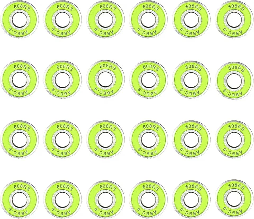 24 peças ABEC-9 608Rs rolamentos de skate, rolamentos de aço de alta velocidade com escudos verdes, rolamentos suaves silenciosos para patins, longboards, scooters