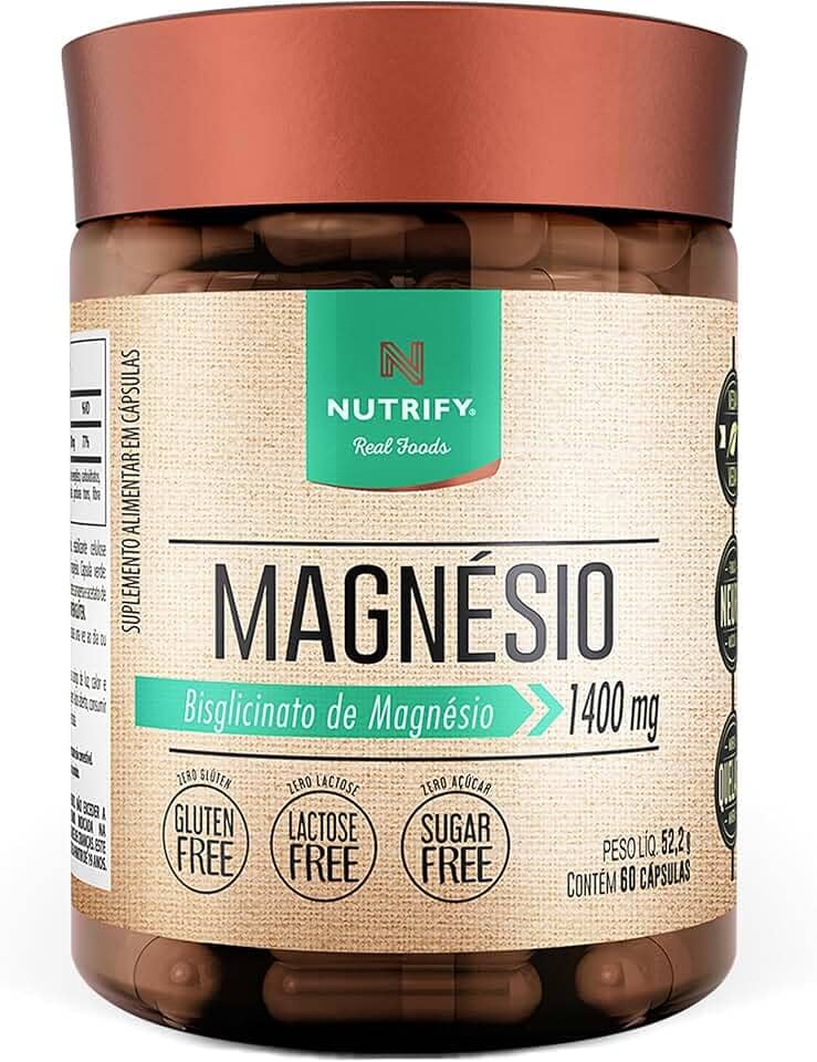 Nutrify - Magnésio 1400mg - Multivitamínico - Suplemento Alimentar de Máxima Absorção - Sem Glúten, Sem Lactose, Sem Açúcar - 60 Cápsulas