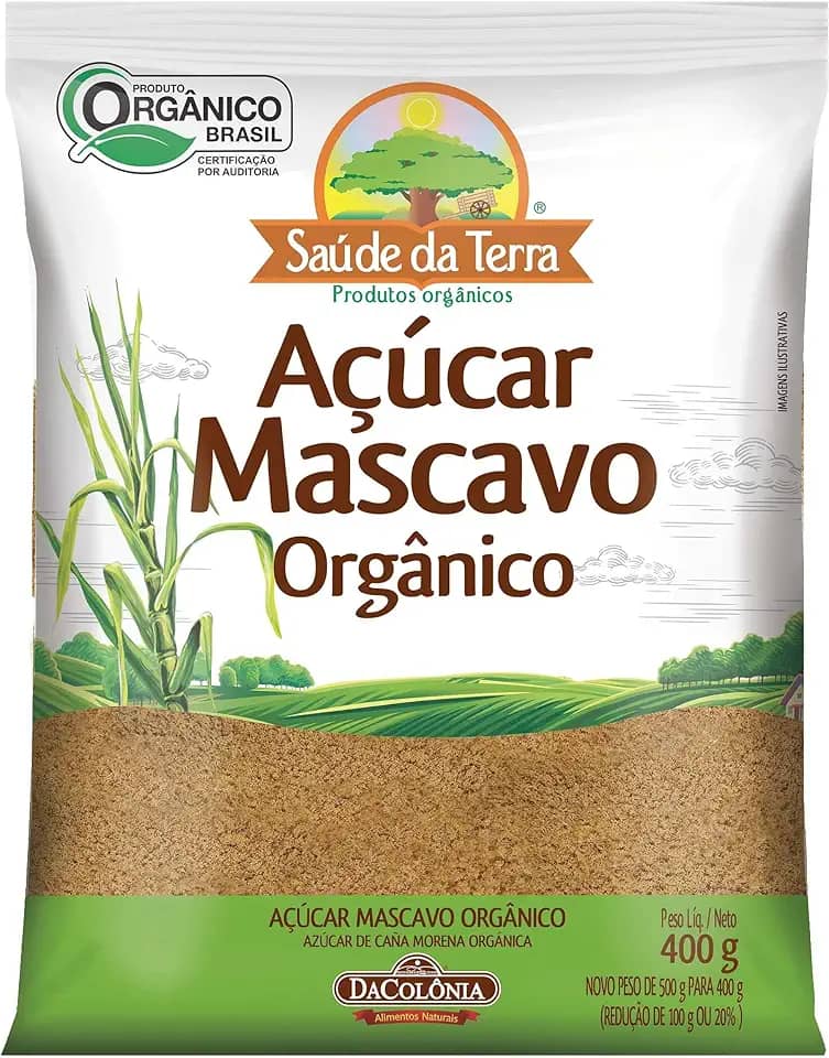 Saude da Terra Açúcar Mascavo Orgânico, Produto Orgânico Certificado Brasil, 400g, Glúten Free, Açúcar de Cana Morena Natural