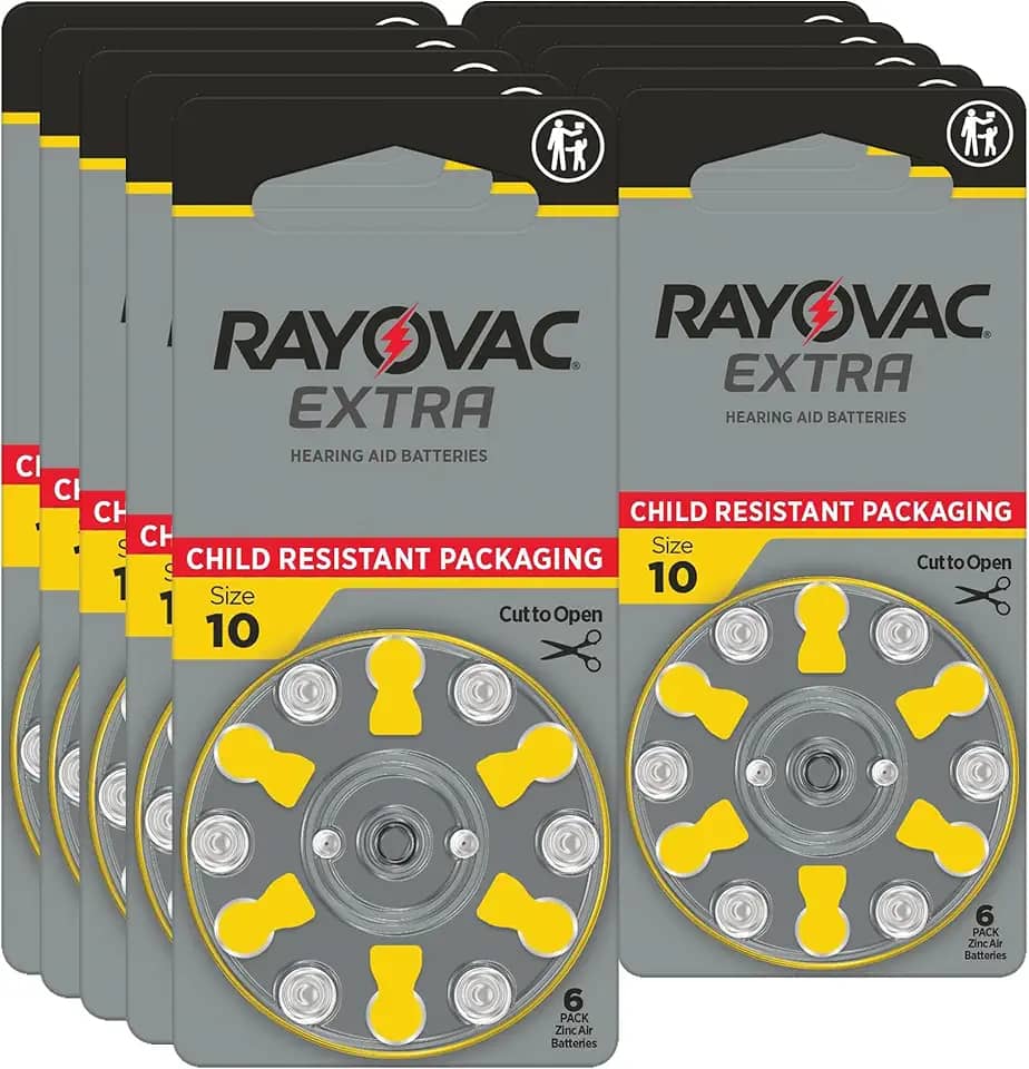 Rayovac Pilhas extras para aparelho auditivo tamanho 10. Baterias de aparelho auditivo de zinco-ar sem mercúrio de longa duração - 1,45 v (60 baterias)