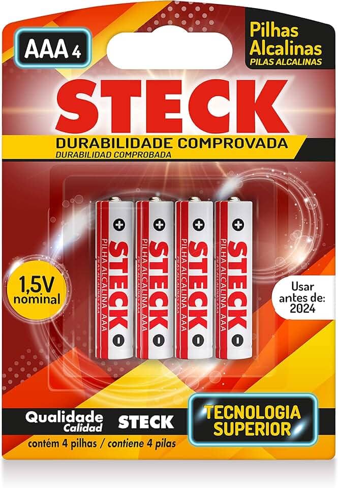 Pilhas Alcalinas 1.5V Tipo Aaa Steck Pack C/ 4 Unidades Steck