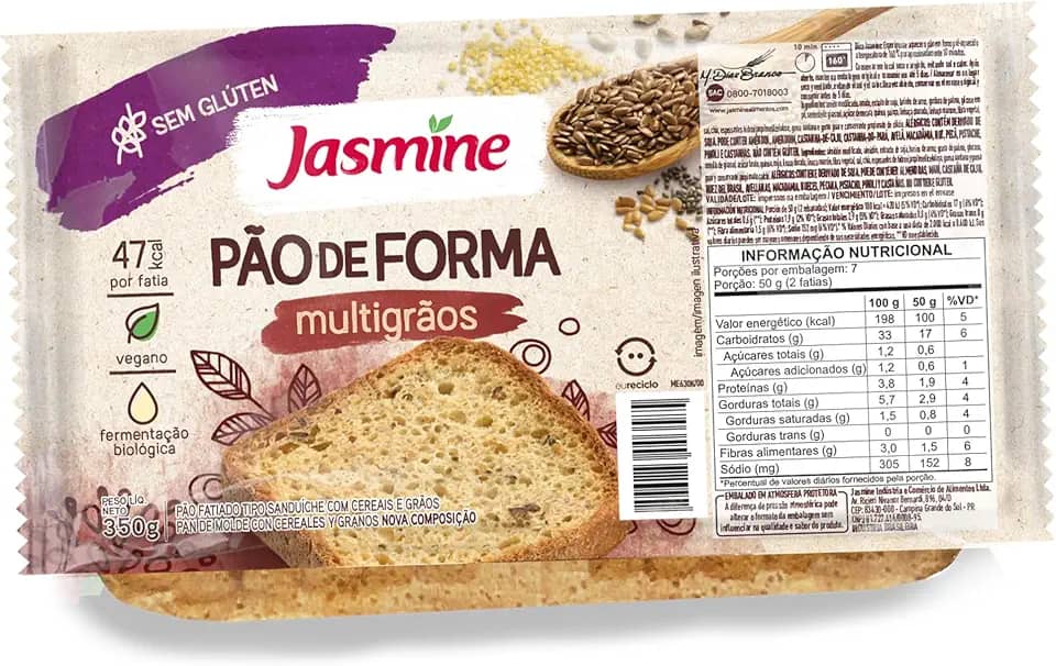 Jasmine Pão de Forma Multigrãos Sem Glúten 350g