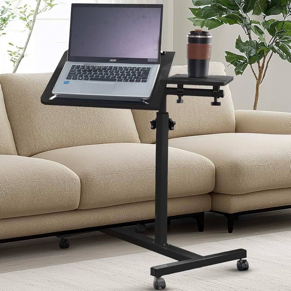 Mesa Portatil Ergonomica Notebook Cama Sofa Altura Reguláve Branco com Ajuste de Altura e Rodas Travas,Mesa para Computador Regulagem Altura