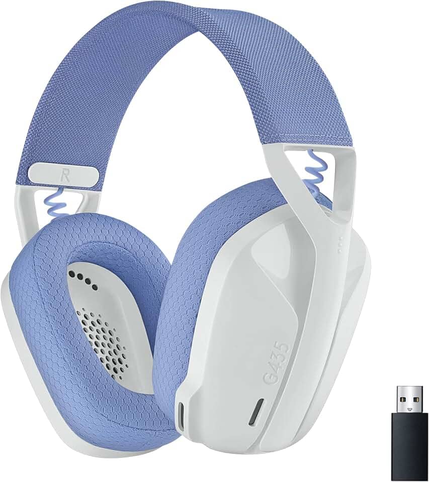 Headset Gamer Sem Fio Logitech G435 LIGHTSPEED, Conexão USB e Bluetooth, Design Leve e Confortável, Microfone Embutido, Bateria de até 18h - Compatível com Dolby Atmos, PC, PS4, PS5, Mobile – Branco