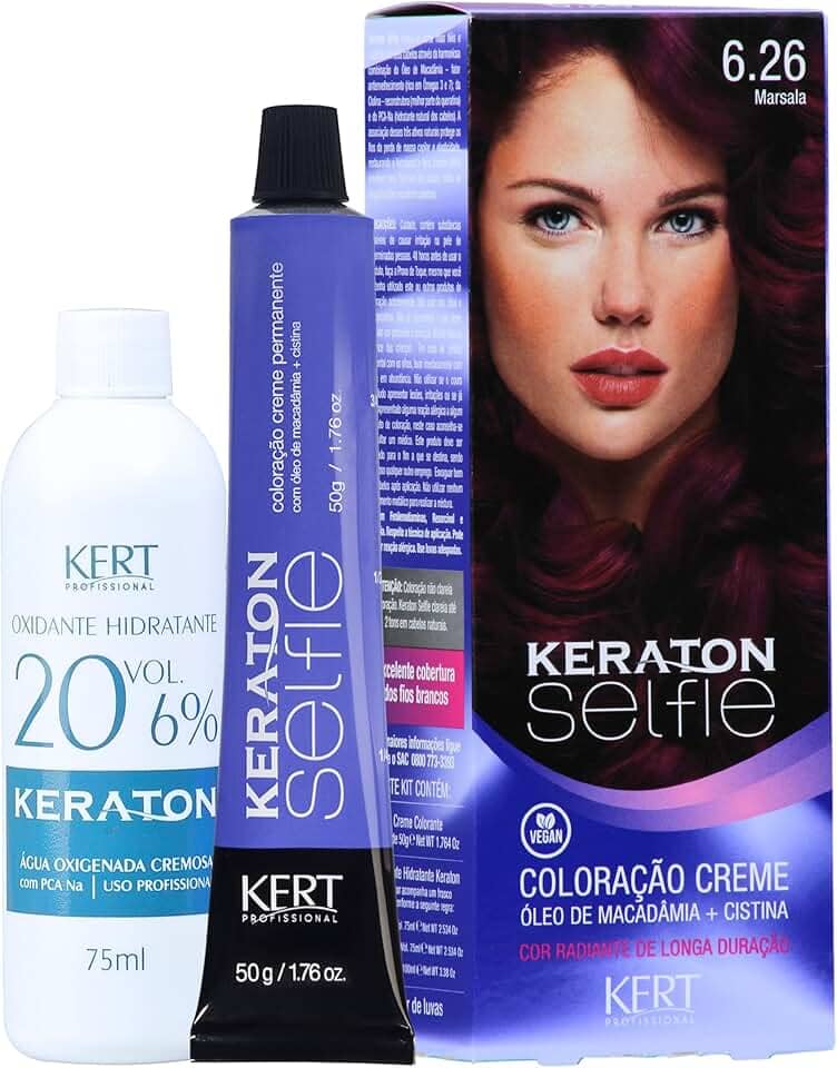 Keraton Coloração Permanente Em Creme Para Cabelos Com Cistina E Óleo De Macadâmia Selfie 50G Nº 6.26 Marsala