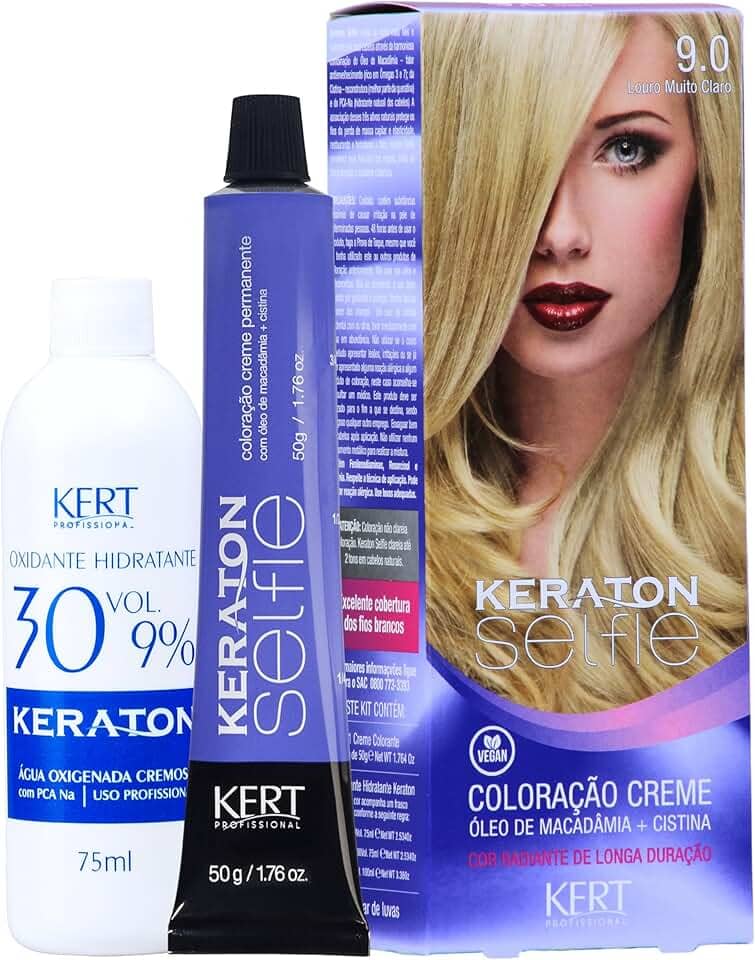 Keraton Coloração Permanente Em Creme Para Cabelos Com Cistina E Óleo De Macadâmia Selfie 50G Nº 9.0 Louro Muito Claro
