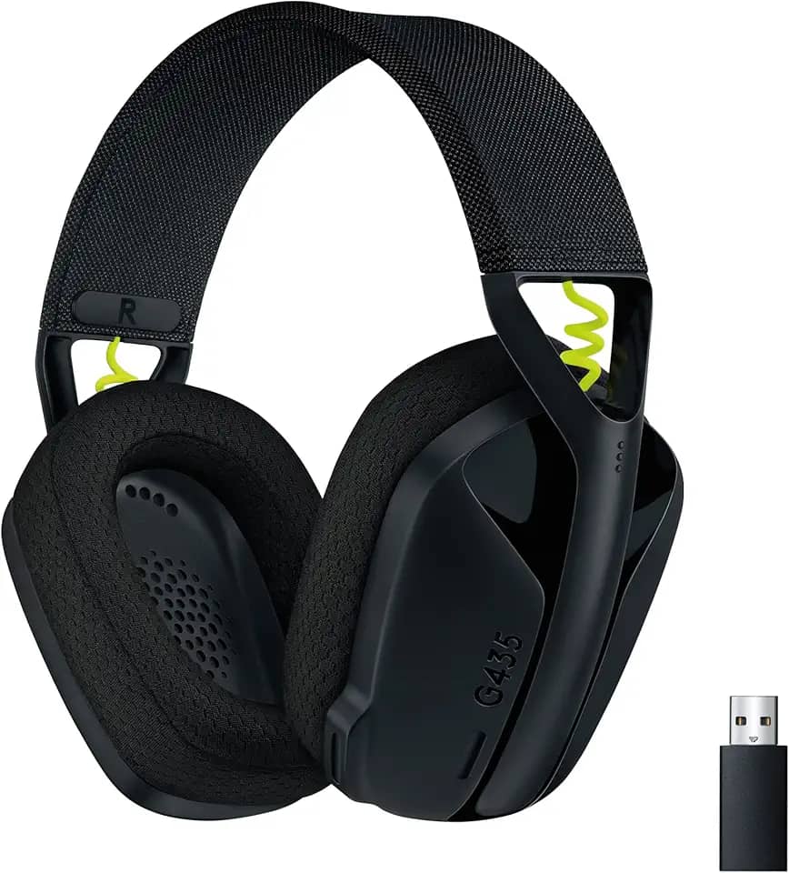 Headset Gamer Sem Fio Logitech G435 LIGHTSPEED, Conexão USB e Bluetooth, Design Leve e Confortável, Microfone Embutido, Bateria de até 18h - Compatível com Dolby Atmos, PC, PS4, PS5, Mobile – Preto