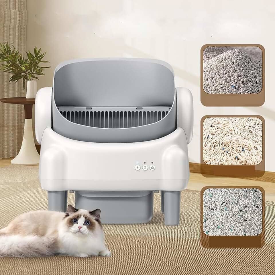 Banheiro Gato,Caixa de areia Autolimpante Para vários Gatos - Caixa de Areia Automática para Gatos com Autolimpeza - Remoção de Odores com Controle por APP (Grande)