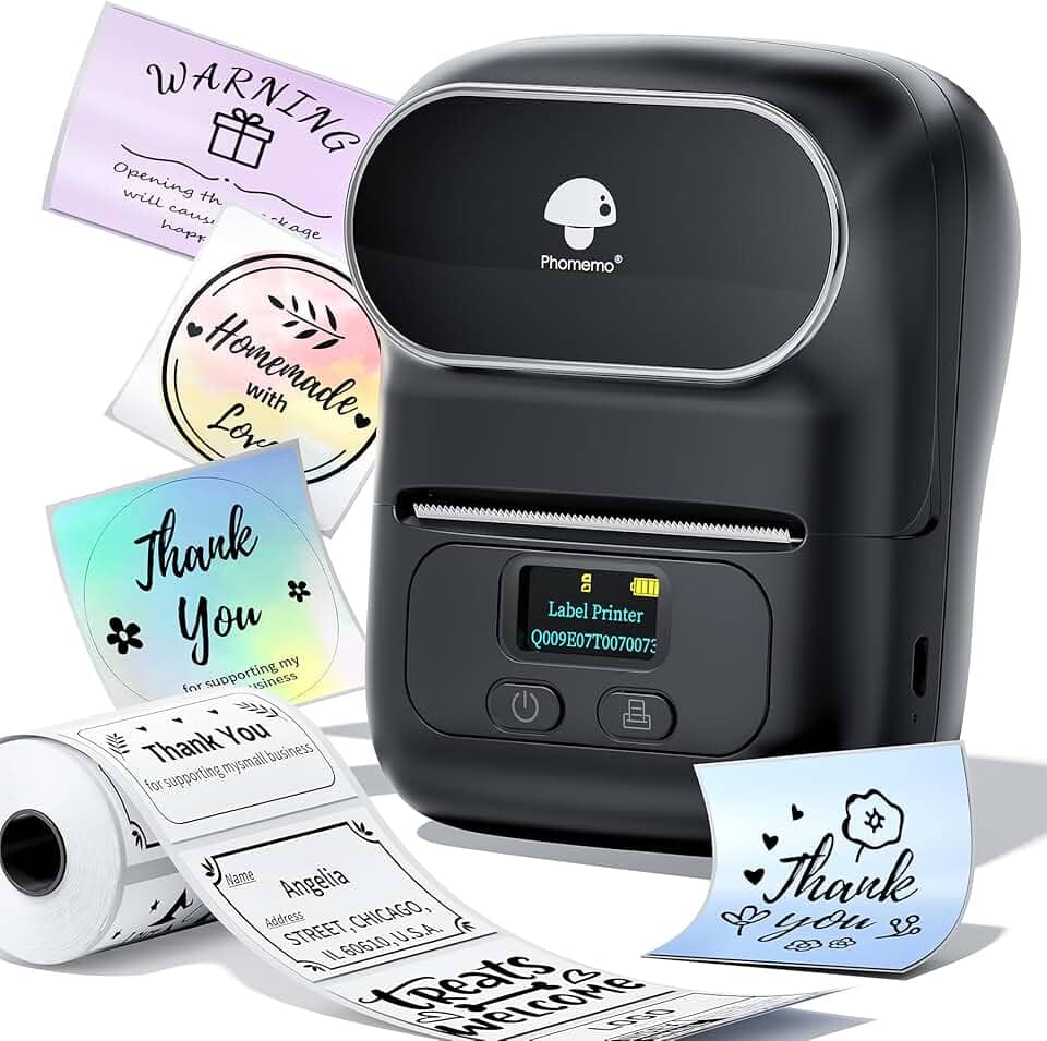 Máquina de etiquetas Phomemo M110 - Impressora de etiquetas de código de barras M110 portátil Bluetooth com fita para etiquetas de nome, pequenas empresas, endereço, logotipo, etiqueta de preço de