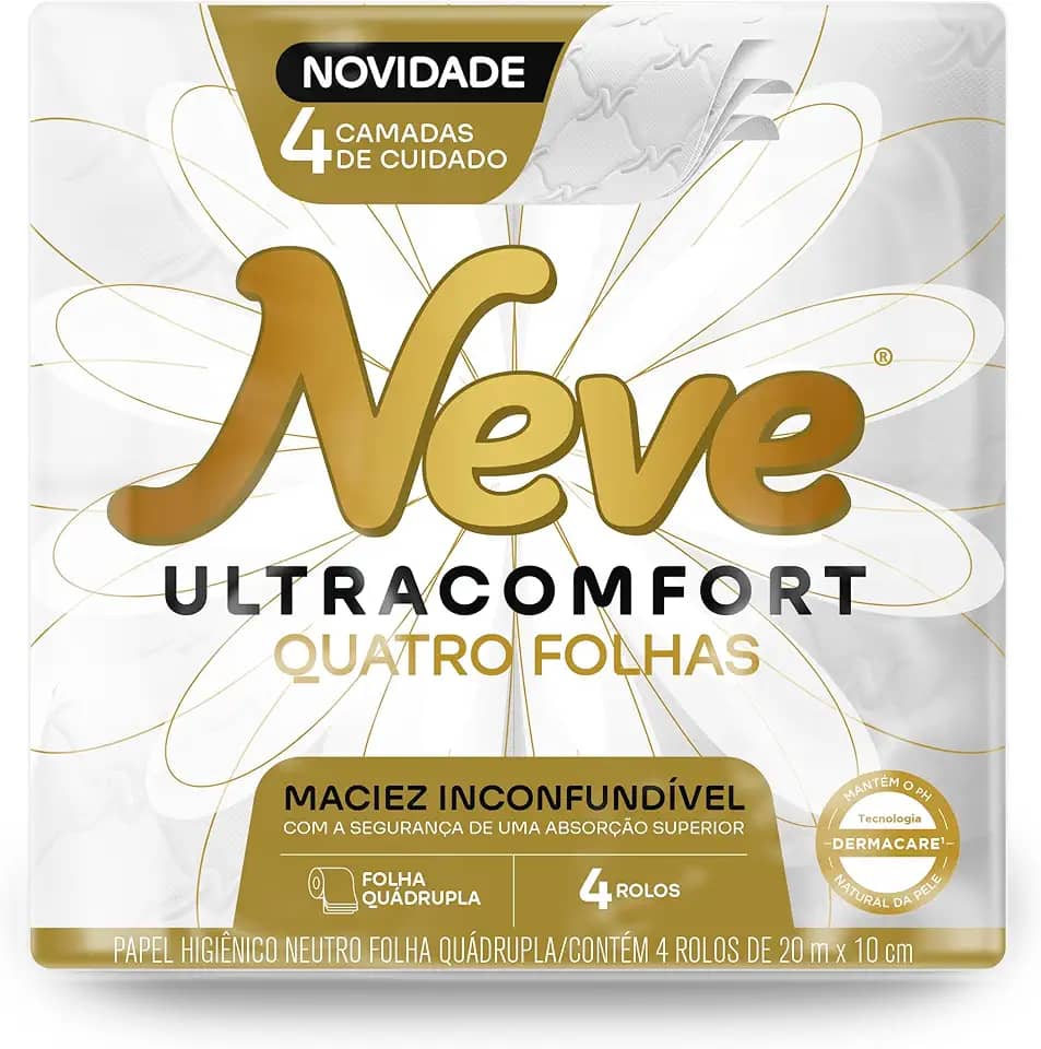Neve Papel Higiênico Ultracomfort, Folha Quádrupla, 20m, 4 rolos