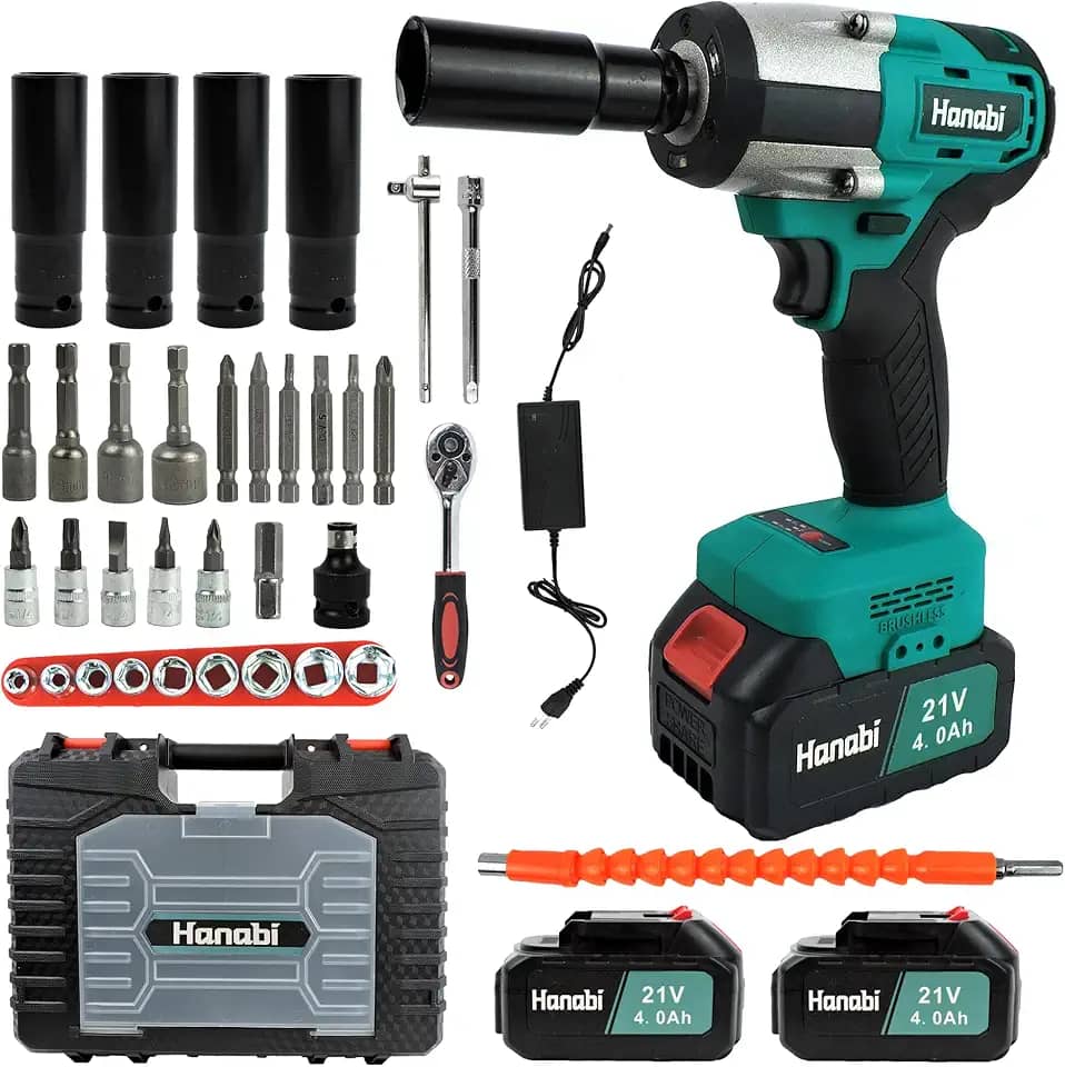 Chave De Impacto 13mm Brushless 500nm 2 Baterias Portátil Hanabi