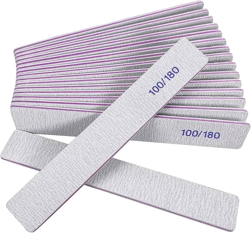 Lixas de unhas 8 peças de lixa de esmeril de grão 100/180, lixa de unha dupla face para unhas naturais e acrílicas, lixadora de unhas profissional, lavável e reutilizável, ferramentas para uso