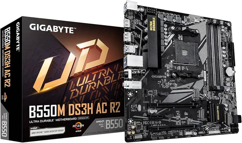 GIGABYTE Placa-mãe B550M DS3H AC R2 AMD AM4, Micro-ATX, DDR4, Dual M.2, SATA 6Gb/s, WIFI5, Realtek GbE LAN, PCIe 4.0